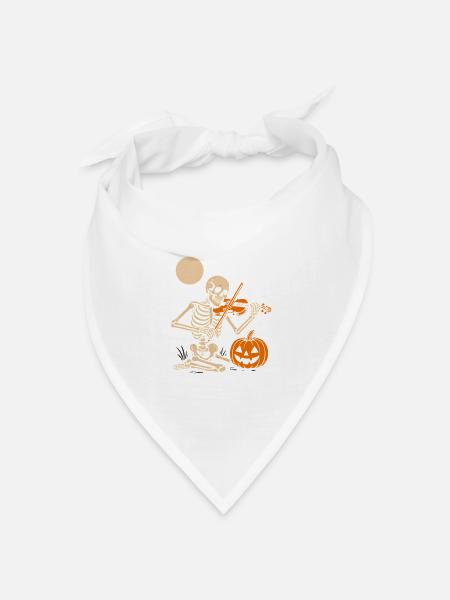 Skeletor mit Violine und Kürbis Halloween - Bandana Dreieckstuch - Weiß