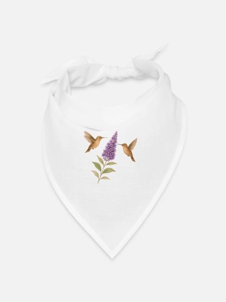 Kolibris mit Blüten Cottagecore - Bandana Dreieckstuch - Weiß