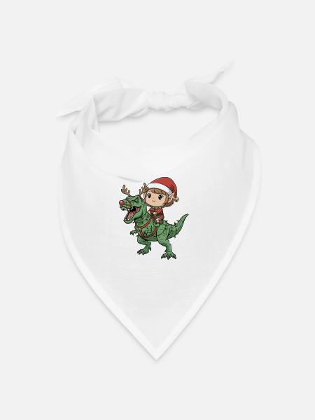 Mädchen Elf Reiten T-Rex Lustige Weihnachten Dinos - Bandana Dreieckstuch - Weiß