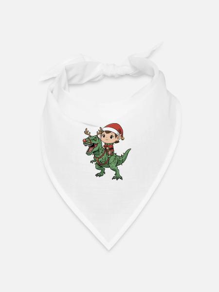 Junge Elf reitet T-Rex Lustiger Weihnachtsdinosaur - Bandana Dreieckstuch - Weiß