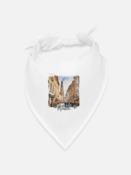Münchener Aquarell, München, Deutschland - Bandana Dreieckstuch - Weiß