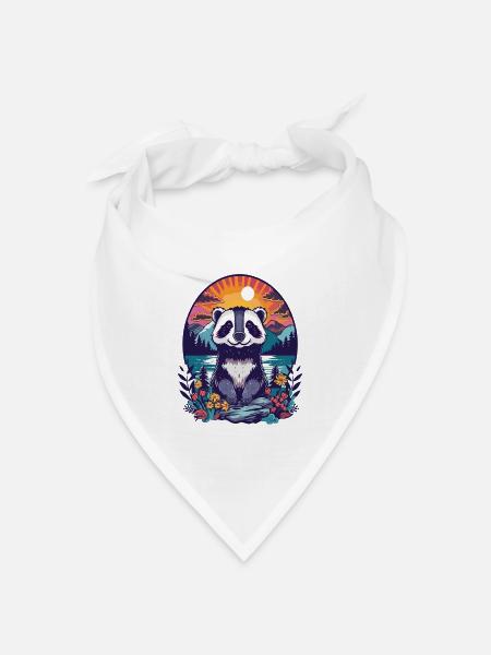 Panda Sonnenuntergang Wald Illustration - Bandana Dreieckstuch - Weiß