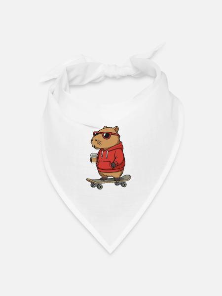 Capybara Sonnenbrille Skater Nagetier Skateboard - Bandana Dreieckstuch - Weiß