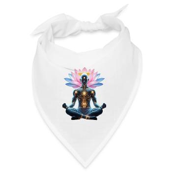 Zen-Cyborg und Leuchtende Lotusblume - Bandana Dreieckstuch - Weiß - Vorne
