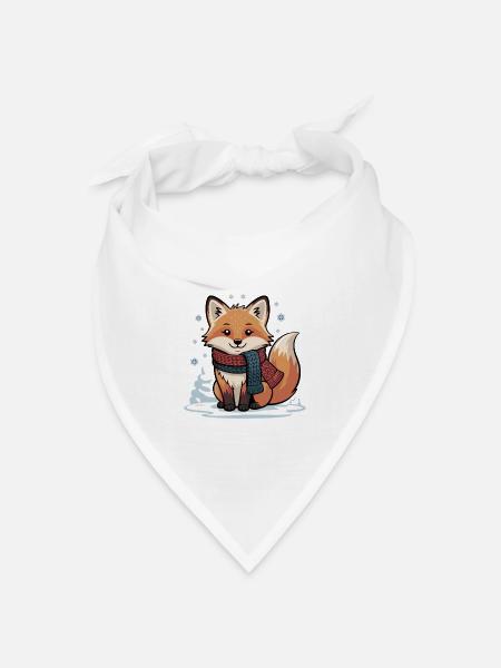 Winterlicher Fuchs mit Schal - Bandana Dreieckstuch - Weiß