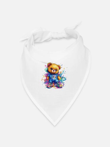 Bunter Teddybär Splash Hoodie - Bandana Dreieckstuch - Weiß