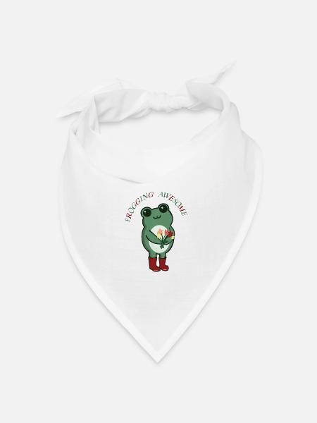 Frogging Awesome – Süßer Frosch mit Blumen - Bandana Dreieckstuch - Weiß