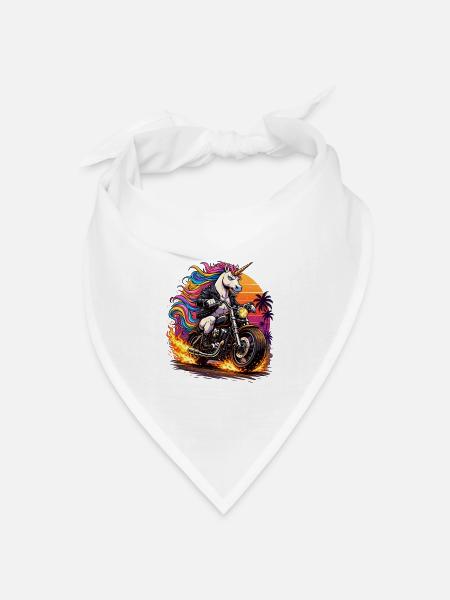 Einhorn-Motorrad im Neon-Sunset - Bandana Dreieckstuch - Weiß