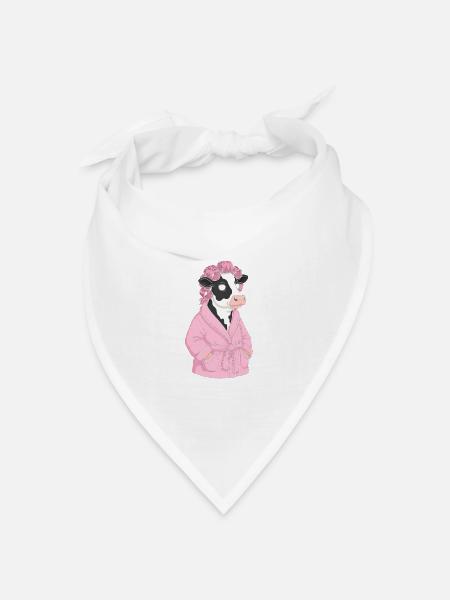 Kuh im rosa Bademantel mit Locken - Bandana Dreieckstuch - Weiß