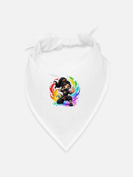 Regenbogen Ninja im Farbwirbel - Bandana Dreieckstuch - Weiß
