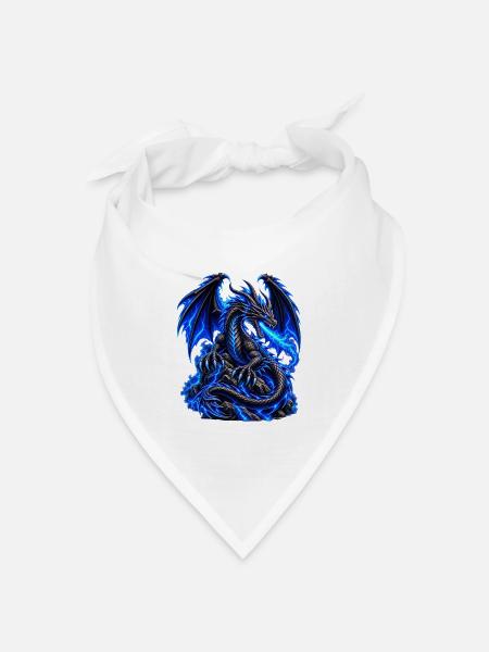 Schwarzer Drache mit blauer Energie - Bandana Dreieckstuch - Weiß