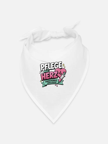 Pflegekraft Geschenk - Pflege mit Herz - Bandana Dreieckstuch - Weiß