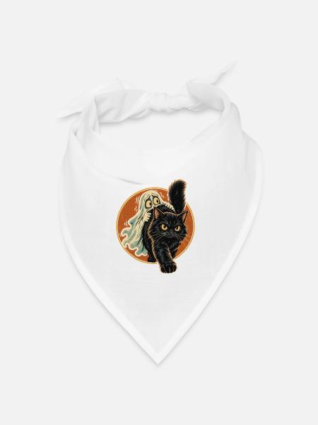 Halloween Geist mit mutiger schwarzer Fellnase - Bandana Dreieckstuch - Weiß