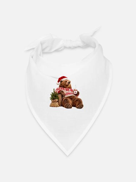 Gemütlicher Weihnachtsbär im Pulloverdesign - Bandana Dreieckstuch - Weiß