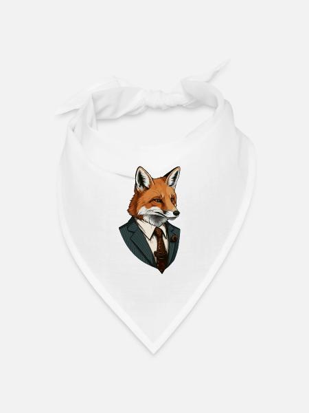 Fuchs im Anzug - Bandana Dreieckstuch - Weiß