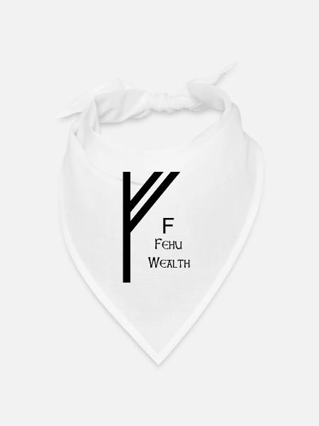 Fehu Rune komplett Schwarz – Wikinger Futhark - Bandana Dreieckstuch - Weiß