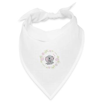 Lächelnder Elefant mit Herzen in einem Blumenrahmen - Bandana Dreieckstuch - Weiß - Vorne