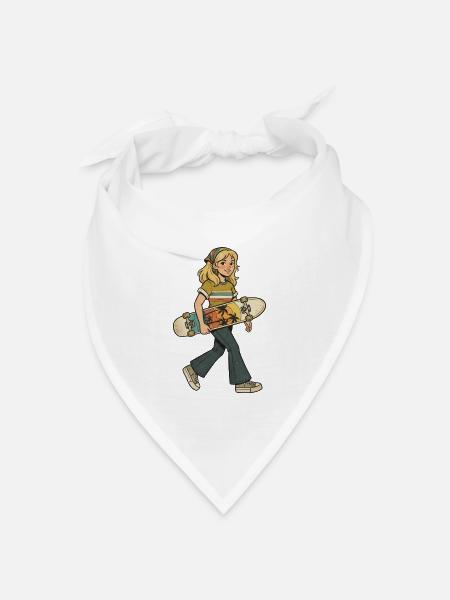 Retro Skaterin mit Palmenboard - Bandana Dreieckstuch - Weiß