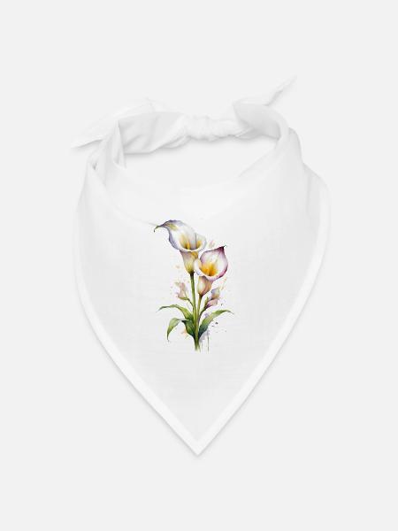 Aquarell-Eleganz: Die Calla-Lilie - Bandana Dreieckstuch - Weiß