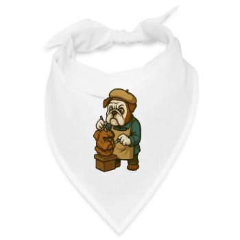Bildhauer Bulldoggen-Maskottchen schnitzt eine Tonbüste - Bandana Dreieckstuch - Weiß - Vorne
