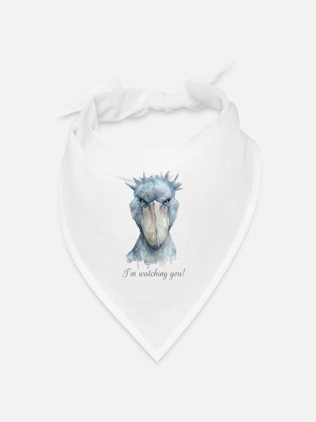 Vogel Schuhschnabel mit Spruch "I'm watching you" - Bandana Dreieckstuch - Weiß