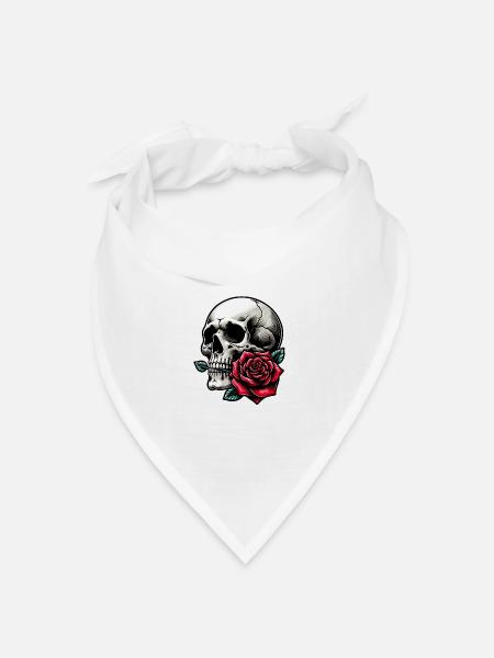 Skull mit Rose zwischen den Zähnen - Bandana Dreieckstuch - Weiß