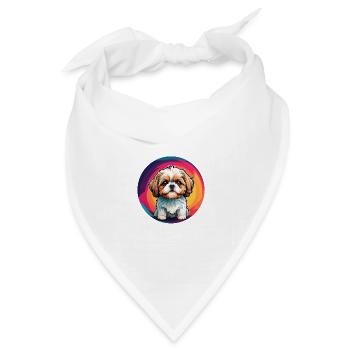 Shih Tzu Portrait im Farbkreis - Bandana Dreieckstuch - Weiß - Vorne