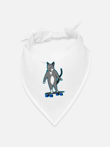 Longboard Katze gelangweilt skatende Katze neon - Bandana Dreieckstuch - Weiß