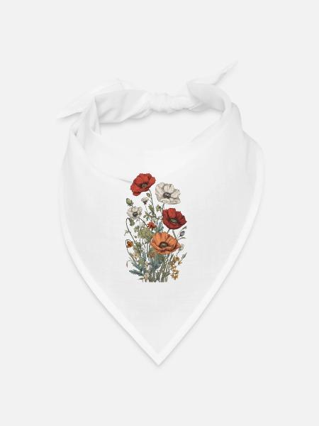 Wunderschönes Boho Mohn Herbarium Bouquet - Bandana Dreieckstuch - Weiß
