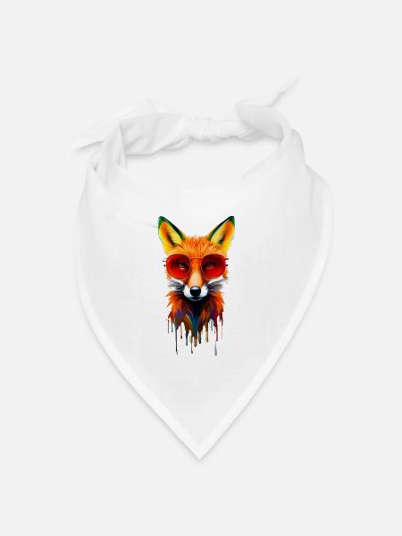 Neonfuchs mit roter Brille - Bandana Dreieckstuch - Weiß