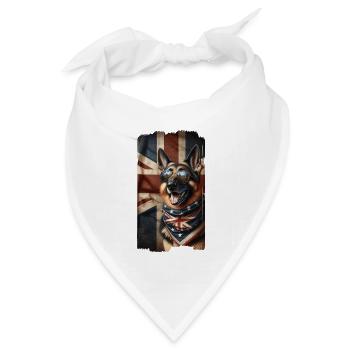 Schäferhund mit Großbritannien Flagge - Bandana Dreieckstuch - Weiß - Vorne