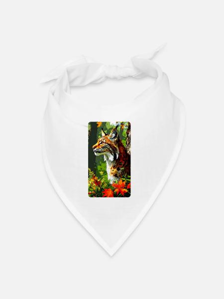 Luchs im Wald im Herbstlaub (Blick nach Links) - Bandana Dreieckstuch - Weiß