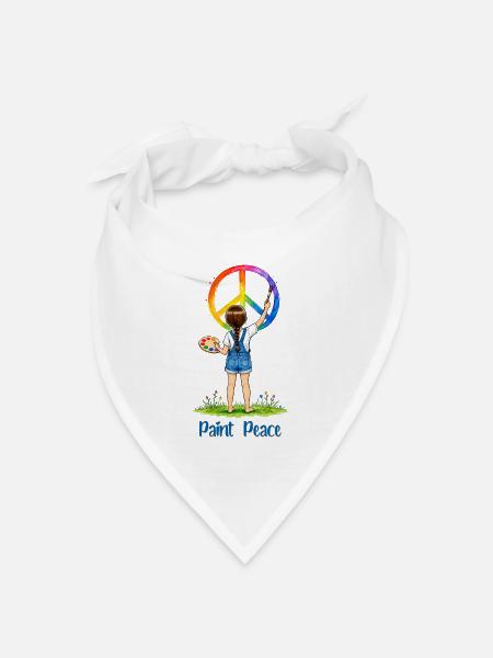 Mädchen malt Peace Zeichen – Paint Peace Aquarell - Bandana Dreieckstuch - Weiß