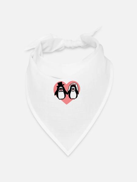 Pinguin Hochzeit - Bandana Dreieckstuch - Weiß