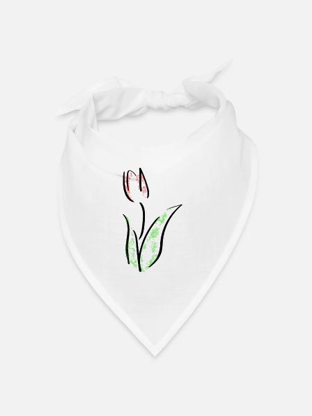 Tulpe Line Art - Minimalistisch mit Farbklecksen - Bandana Dreieckstuch - Weiß