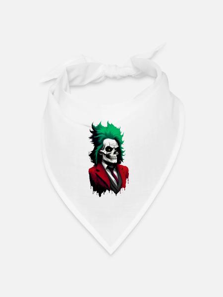 Totenkopf mit grünen Haaren und roten Anzug - Bandana Dreieckstuch - Weiß