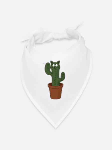 Katze als Kaktus im Blumentopf - Bandana Dreieckstuch - Weiß