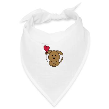 Hundi mit Herzballon - Bandana Dreieckstuch - Weiß - Vorne