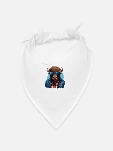 Amerikanischer Bison im Streetstyle-Stil - Bandana Dreieckstuch - Weiß
