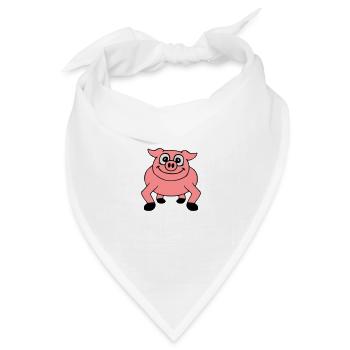 Niedliches Cartoon Comic Schwein Guckt Freundlich - Bandana Dreieckstuch - Weiß - Vorne
