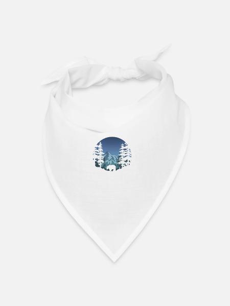 Bär im Wald (rund/blau) - Bandana Dreieckstuch - Weiß