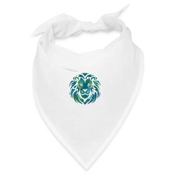 Löwenkopf, blau, grün, türkis - Bandana Dreieckstuch - Weiß - Vorne