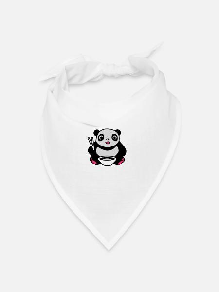 Baby Panda beim Reis essen mit Stäbchen - Bandana Dreieckstuch - Weiß
