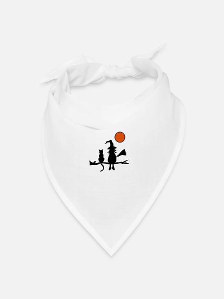 Hexe mit Katze - Bandana Dreieckstuch - Weiß