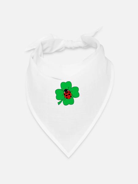 Marienkäfer auf Kleeblatt Glücksbringer Geschenk - Bandana Dreieckstuch - Weiß