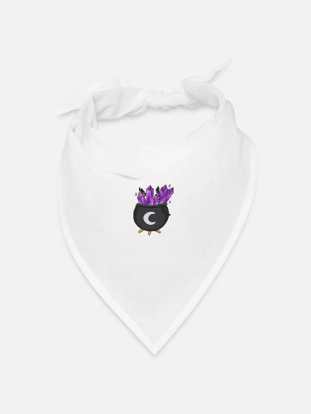 Hexenkessel mit Kristallen - Bandana Dreieckstuch - Weiß