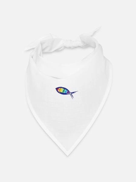 Jesus-Fisch - Christlich - Regenbogen - Bandana Dreieckstuch - Weiß