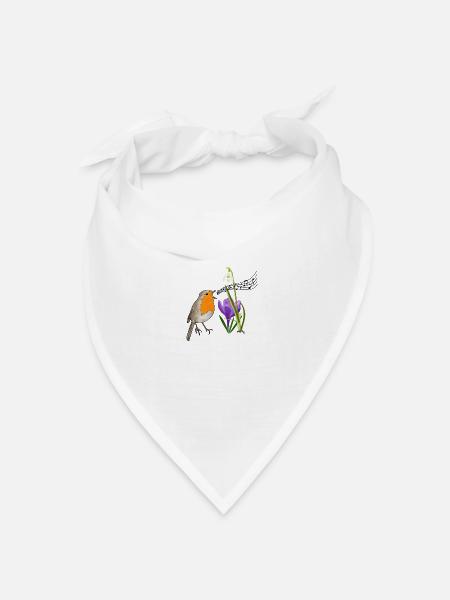 Frühling, Rotkehlchen, Gesang - Bandana Dreieckstuch - Weiß