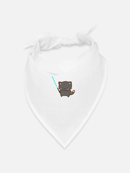 Süße Katze mit blauem Lichtschwert - Bandana Dreieckstuch - Weiß