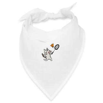 aufgeregte katze spielt badminton federball - Bandana Dreieckstuch - Weiß - Vorne